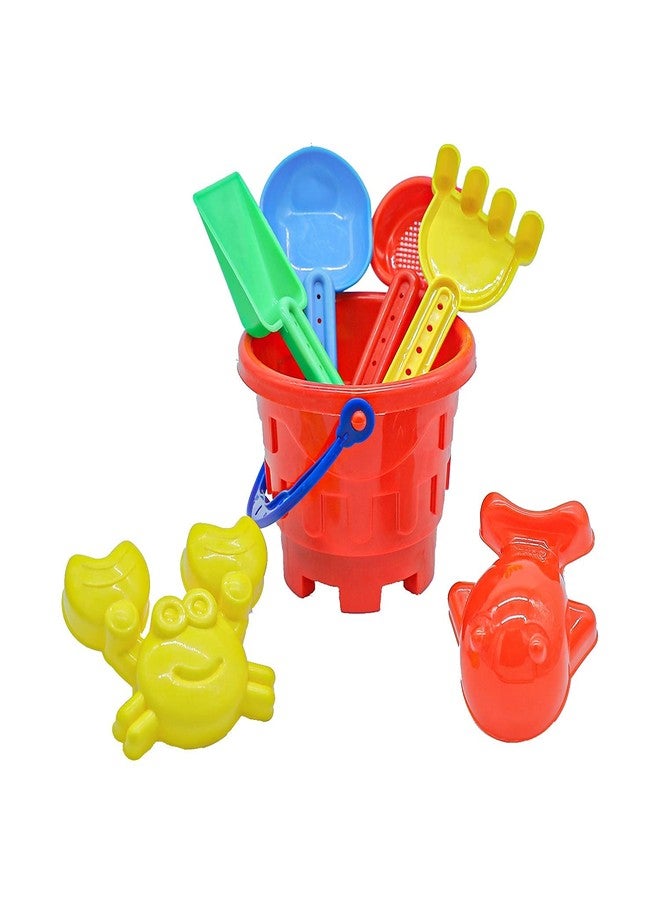 REGOLITH ENTERPRISES Beach Toys Set for Kids - 7 Pcs Indian Made Plastic Bucket, Animal Mould, Shovel Spade Tool Kit - Outdoor Sand Learning Toys, Best Birthday Gift - Multicolor - Image 1